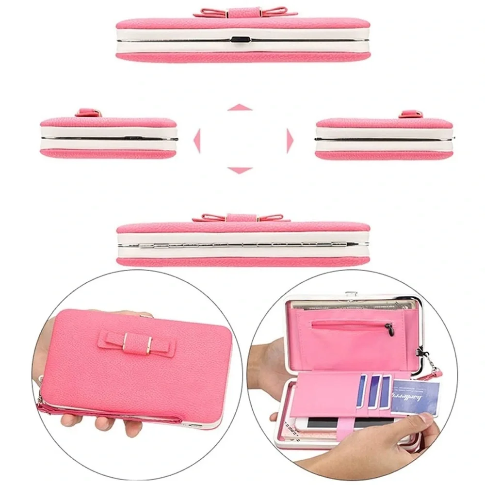 Pink Bow Accent Clutch Wallet